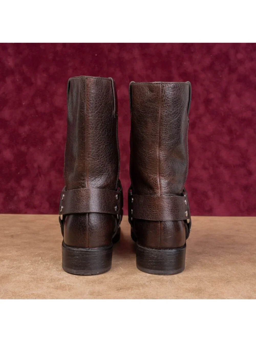 Tory Burch Women Double T Moto Fashion Dark Brown Leather Harness Boots sz 6